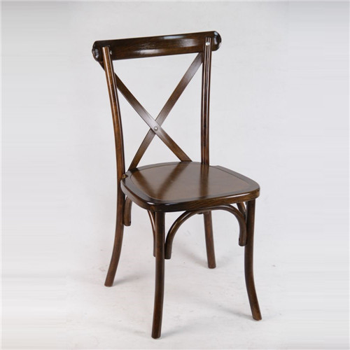 Brown Wood Cross Back Chair Stackable With Ranntan Cushion